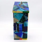 Mosaic glass birdhouses, butterfly, and bat houses