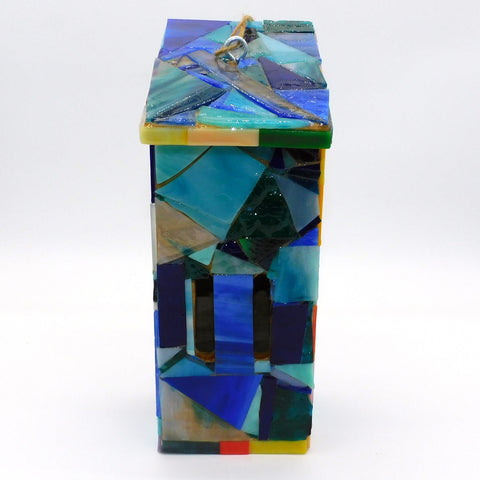 Mosaic glass birdhouses, butterfly, and bat houses